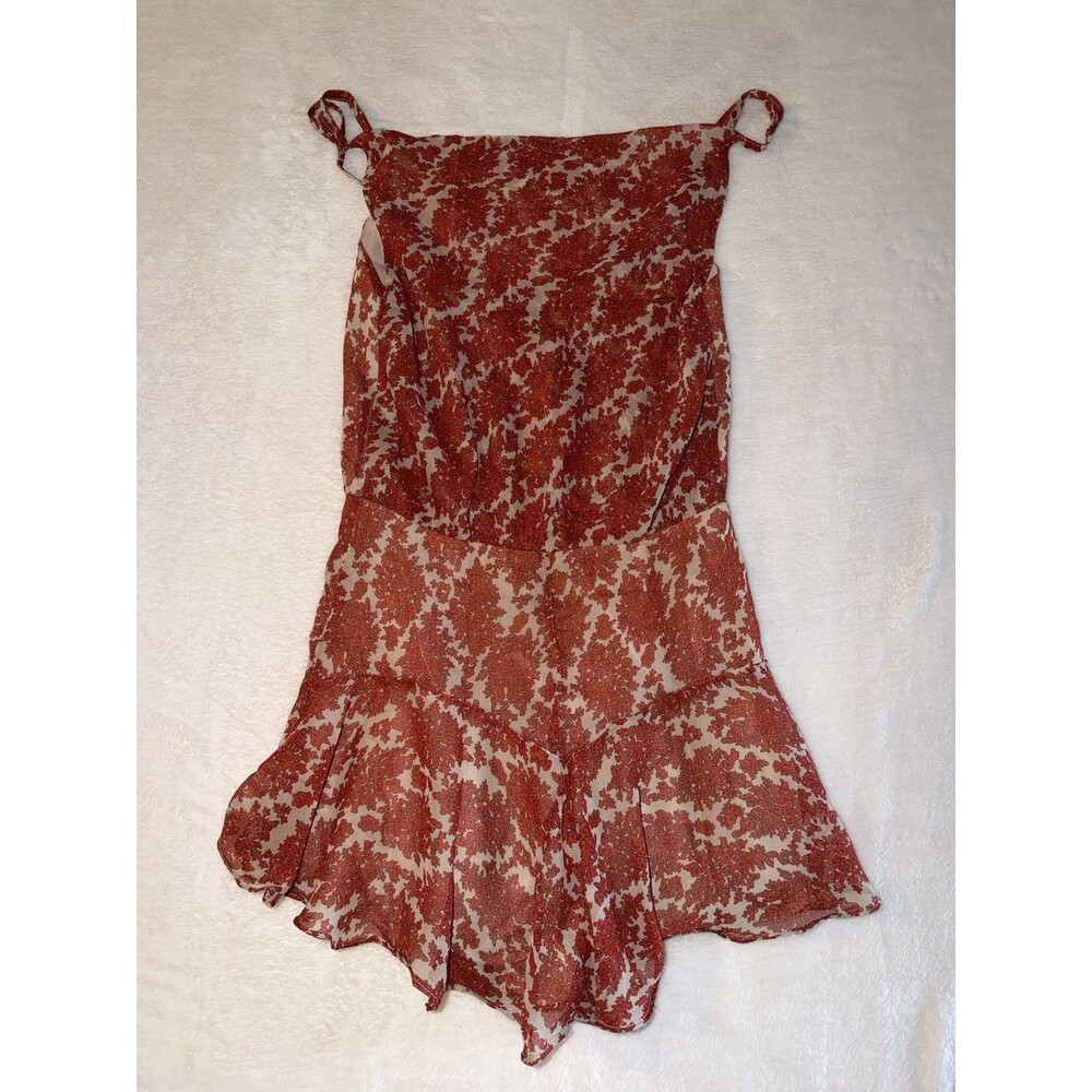 O.VIANCA Floral Romper Size Small Red‎ Cream Paisley Boho Summer Skort Dress